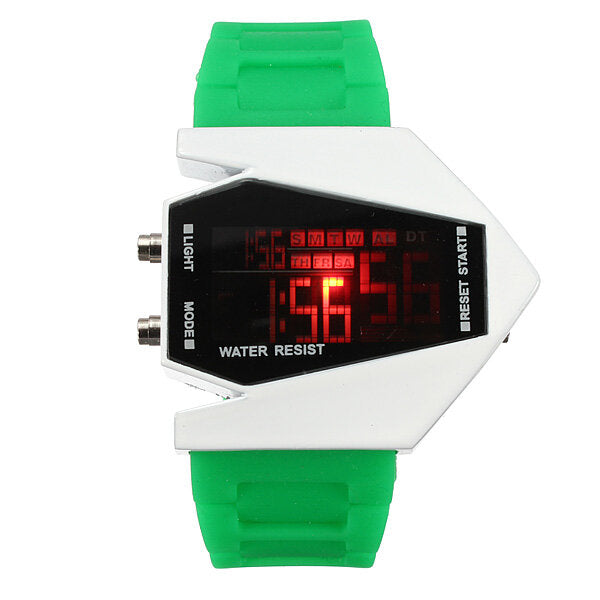 Creative Airplane Pilot Colorful LED Water Resistant Stopwatch Alarm Clock Wrist Watch Digital Watch