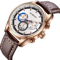 Luxury Men's Quartz Watch with Leather Strap - Business Style