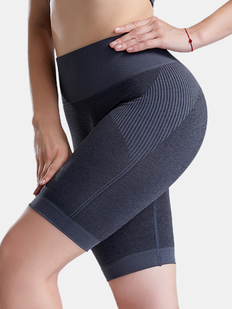 Women Sport Solid Color Dry Quick Banded High Waist Biker Shorts