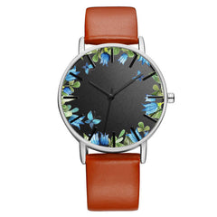 Unisex Wrist Watch Flower Picture Dial Display Quartz Watch