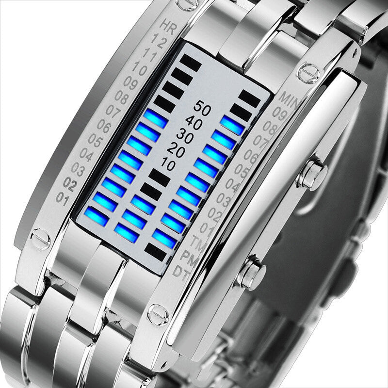 Fashion Rectangle Dial LED Time Date Display 30M Waterproof Steel Strap Men Digital Watch