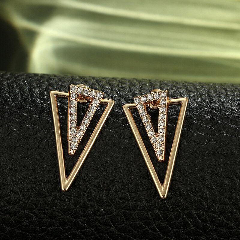 Vintage Triangle Earring Rhinestone Hallow Earrings Front Hanging Earrings For Women