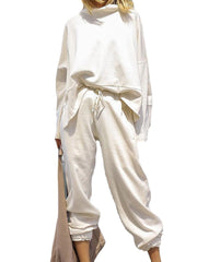 Women Plain Loose High Neck Tops Harem Pants Casual  Two-Piece Set