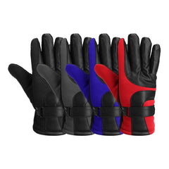 Waterproof Winter Motorcycle Leather Gloves, Touchscreen, Warm, Red/Blue/Black/Grey