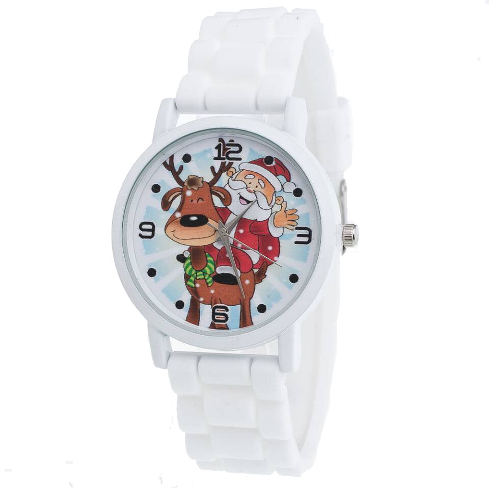 Cartoon Santa Claus and Reindeer Pattern Silicone Strap Watch Cute Kid Watch Fashion Children Quartz Watch