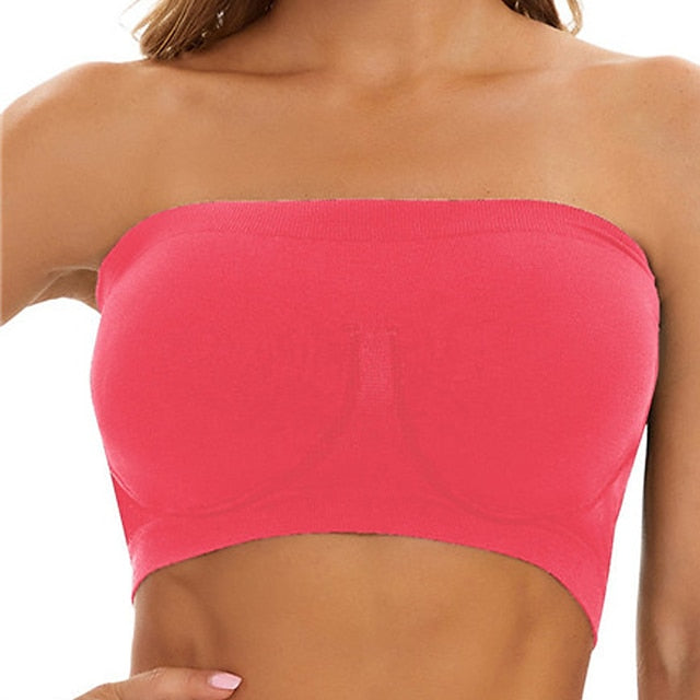 Women's Bras & Bralettes Tube Bra Strapless Full Coverage Solid Color Scoop Neck Micro-elastic Breathable Invisible