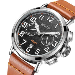 Men's Casual Leather Strap Quartz Watch - Elegant Style