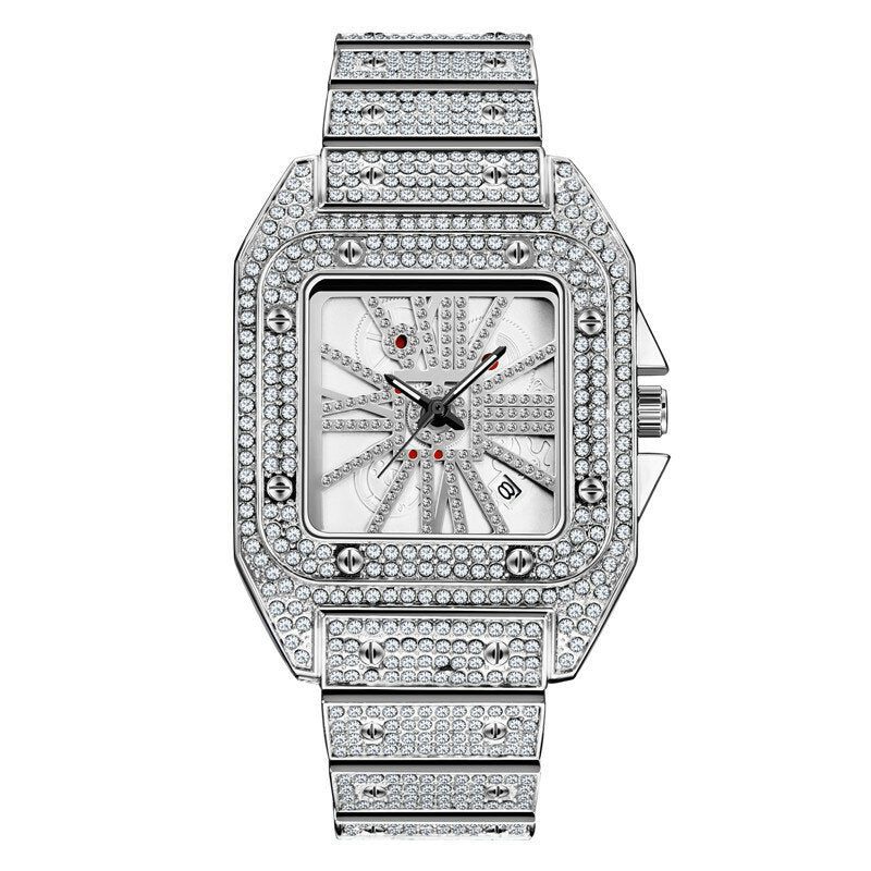 Fashion Elegant Alloy Quartz Watch Diamond Cool Men Watch Square Dial Shape Quartz Watch