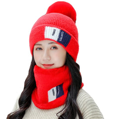 Unisex 2PCS Warm Windproof Knitted Hat & Scarf Set - Plus Velvet, Winter Neck & Face Protection