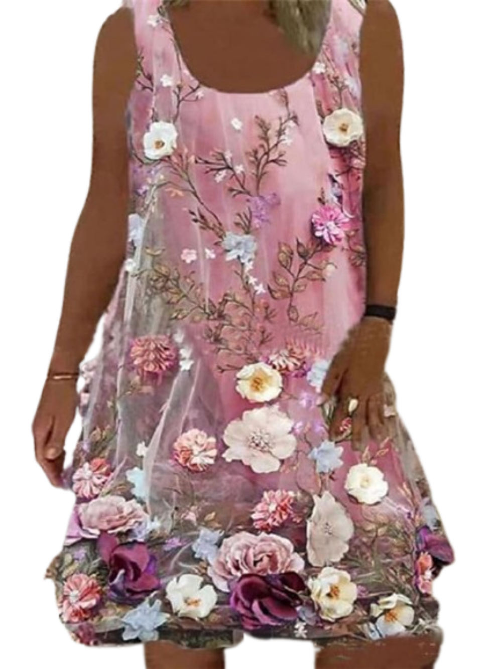 Women's Sleeveless Floral Print Crew Neck Vacation Chic Dress