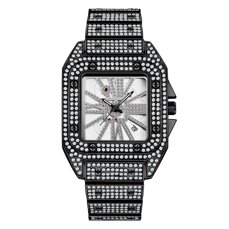 Fashion Elegant Alloy Quartz Watch Diamond Cool Men Watch Square Dial Shape Quartz Watch