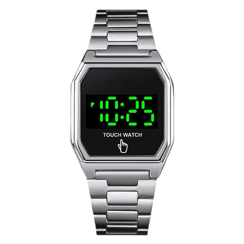 LED Display Luminous Smart Touch 30M Waterproof Stainless Steel Strap Digital Watch