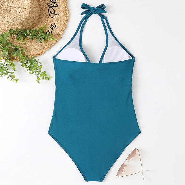 Women's Swimwear One Piece Normal Swimsuit Open Back Solid Color Leopard Leopard Print Black Wine Blue Green Bodysuit Bathing Suits Sports Summer