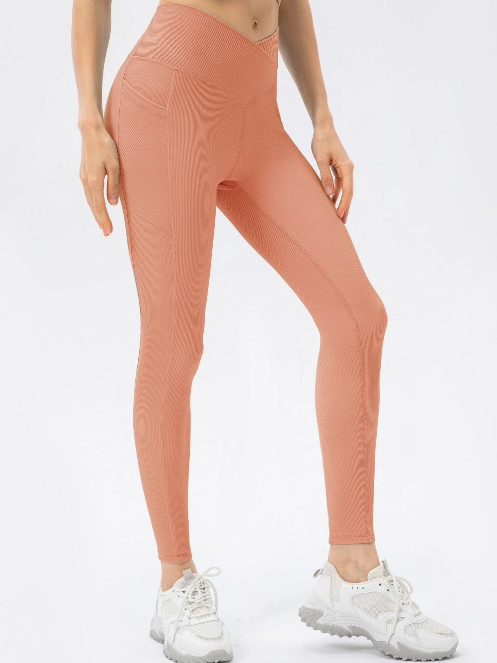 Women Sports Leggings Yoga Tights with Pockets Ribbed Pants