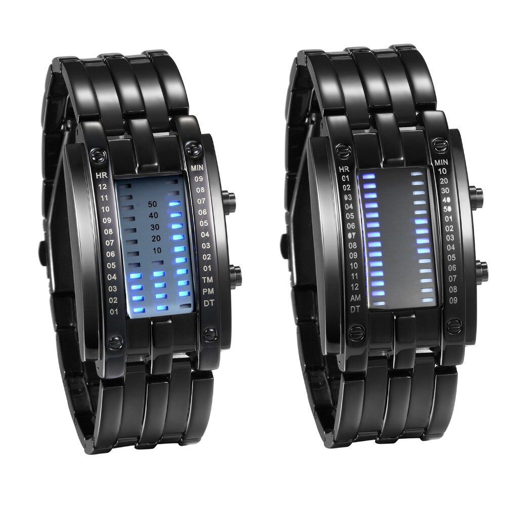 Fashion Rectangle Dial LED Time Date Display 30M Waterproof Steel Strap Men Digital Watch