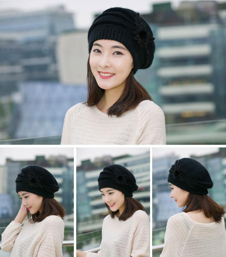 Women's Thick Knitted Fur Hat - Warm Winter Sweater Beanie