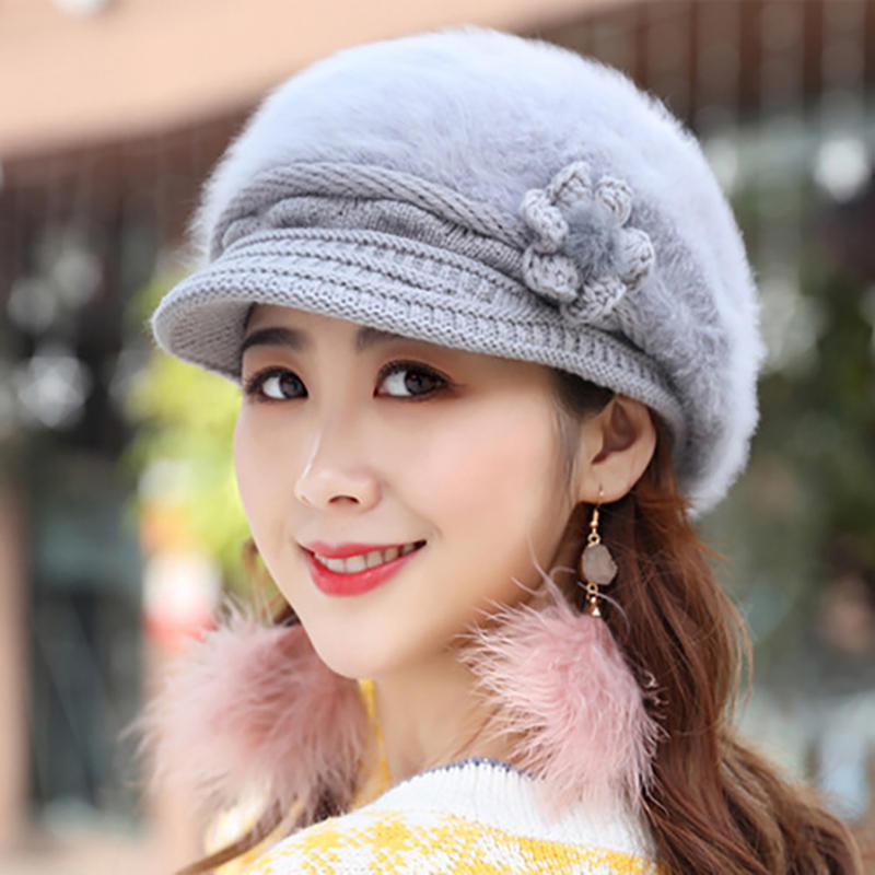 Women's Winter Knit Velvet Beret Hat - Warm Outdoor Leisure Cap