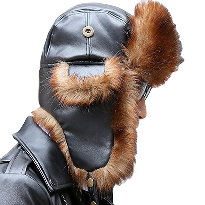 Unisex High-End Leather Trapper Hat with Warm Earmuffs for Winter