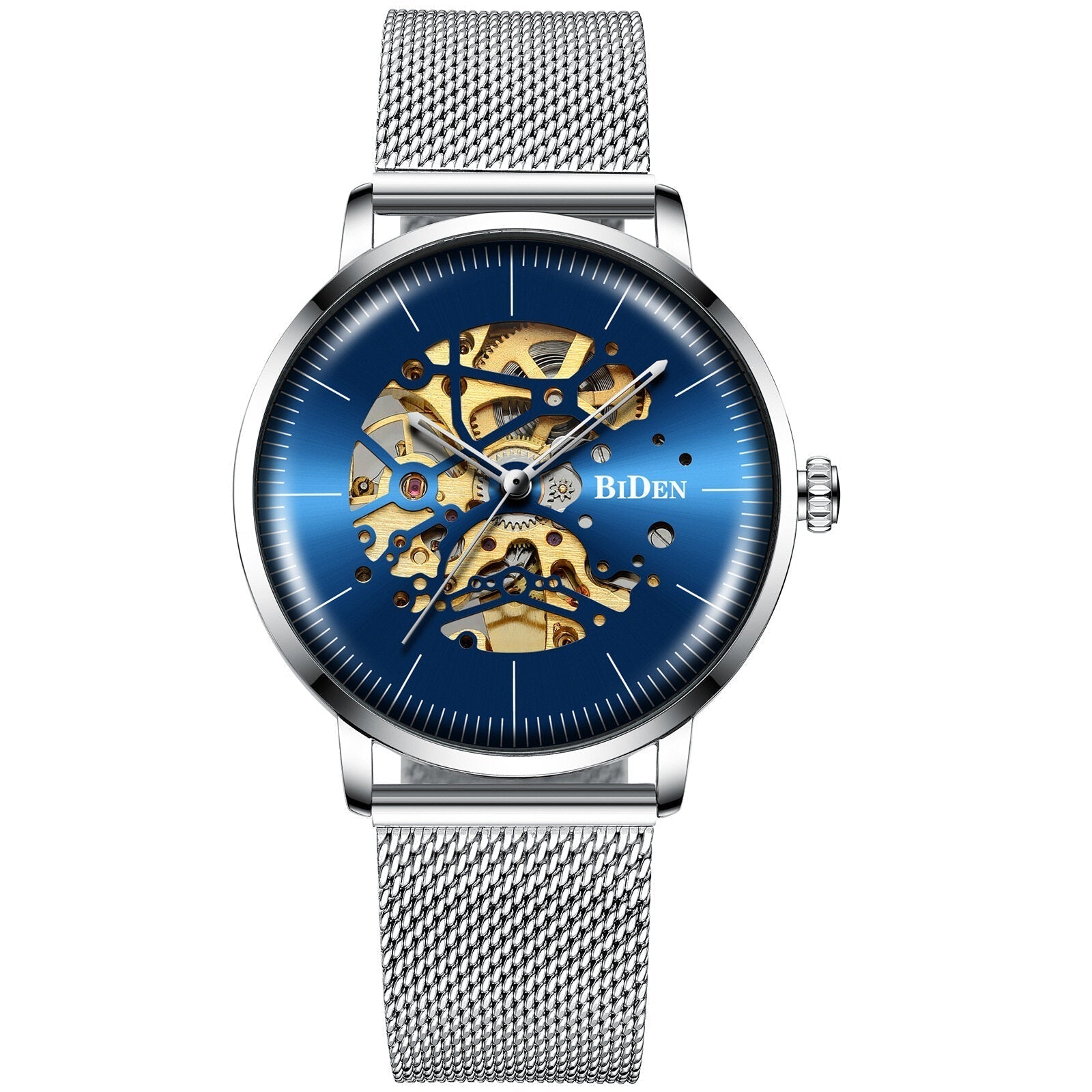 Mesh Stainless Steel Band Automatic Mechanical Watch Business Style Men Watch