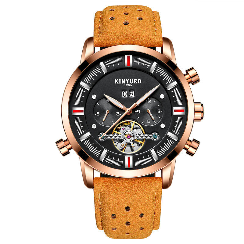 Fashion Style Brathable Leather Strap Automatic Men Business Mechanical Watch