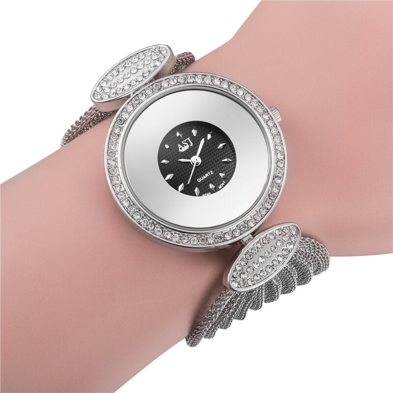 Fashion Unique Design Large Dial Mesh Bracelet Women Quartz Watch