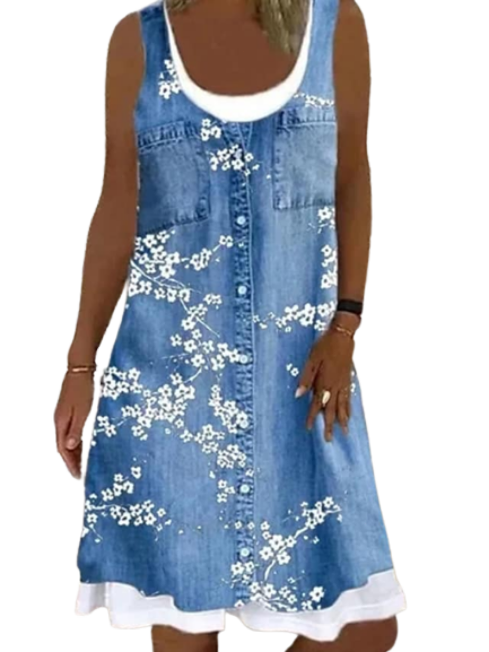 Women's Sleeveless Floral Fake two piece Crew Neck Casual Dress