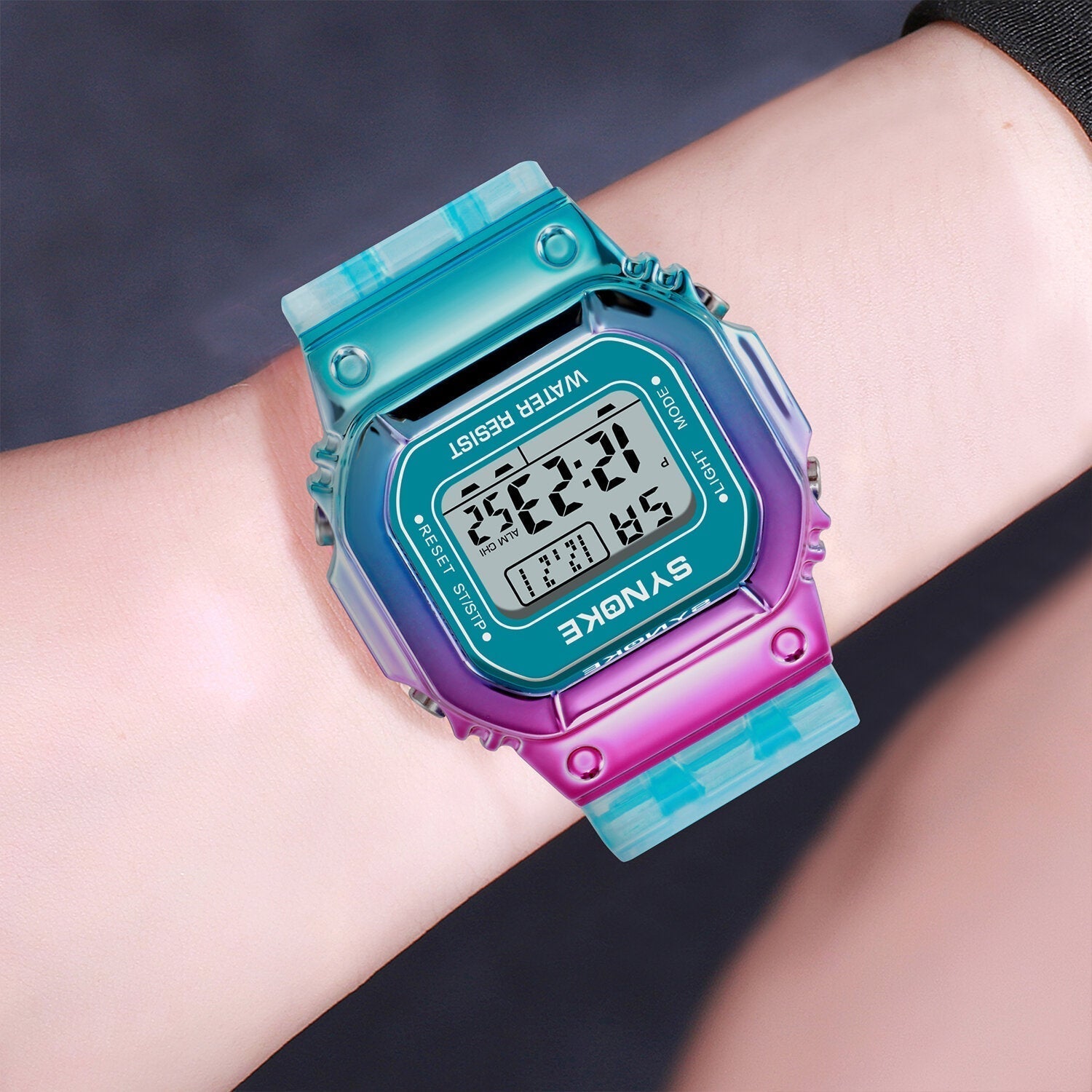 Gradient Color Watch Case Fashion Style Women Men Luminous Display Couple Digital Watch