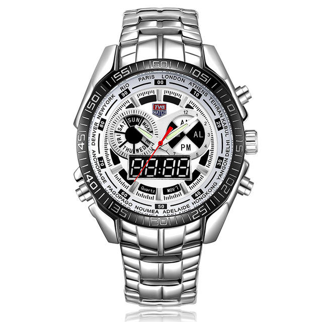 Men Luxury Steel Band Date Luminous Display Fashion Sport Dual Disaplay Digital Watch