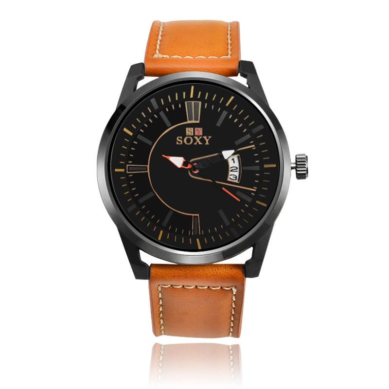 Men's Ultra Thin Fashion Quartz Watch with Leather Strap