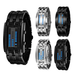 Fashion Rectangle Dial LED Time Date Display 30M Waterproof Steel Strap Men Digital Watch