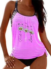 Plus Size Women's Tankini Swimsuit - Backless, High Waisted, Butterfly Print, Scoop Neck, Vacation Ready