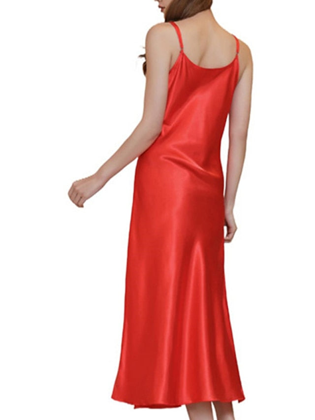 Women's Satin Sleeveless Nightgown - Retro Comfort, Breathable, Adjustable Straps, Perfect Gift