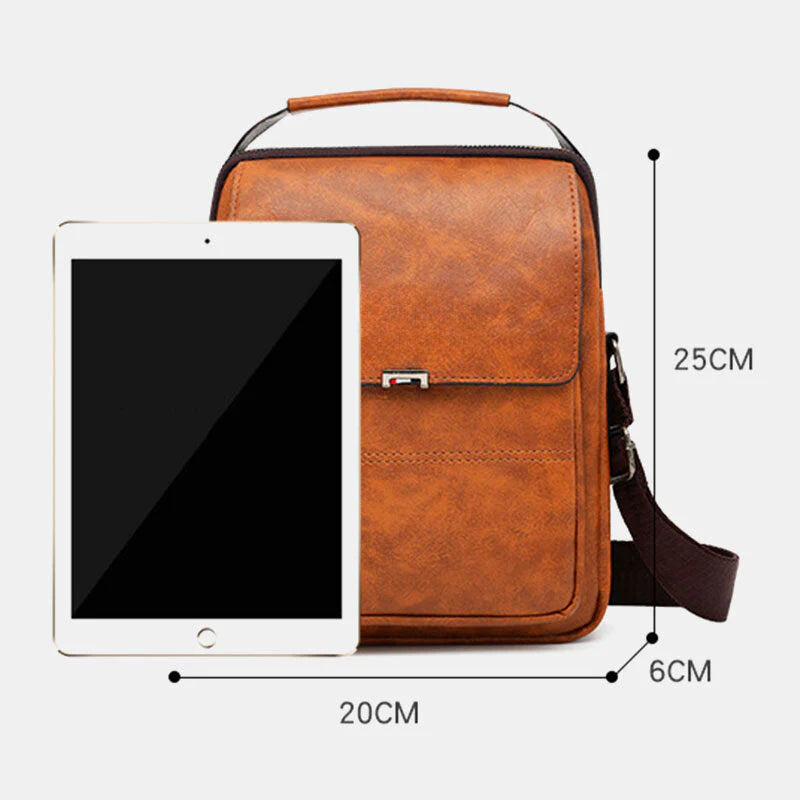 Men's Vintage PU Leather Crossbody Bag - Large Capacity, Zipper Decor, Shoulder Handbag