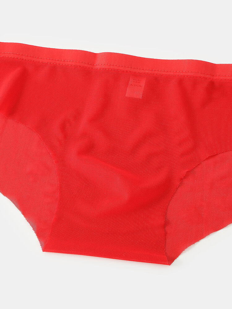 Mens Solid Color See Through Breathable Thin Mid Waist Full Hip Home Briefs