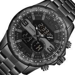 Business Style Dual Display Watch LCD Digital Chronograph 3ATM Waterproof Men Watch