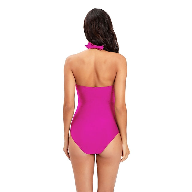 Women's Swimwear One Piece Normal Swimsuit Open Back Solid Color Leopard Leopard Print Black Wine Blue Green Bodysuit Bathing Suits Sports Summer