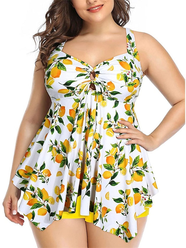 Women's Swimwear Monokini 2 Piece Plus Size Swimsuit Backless Printing Hole Leopard Fruit Leopard Black Yellow V Wire Bathing Suits New Vacation Cute