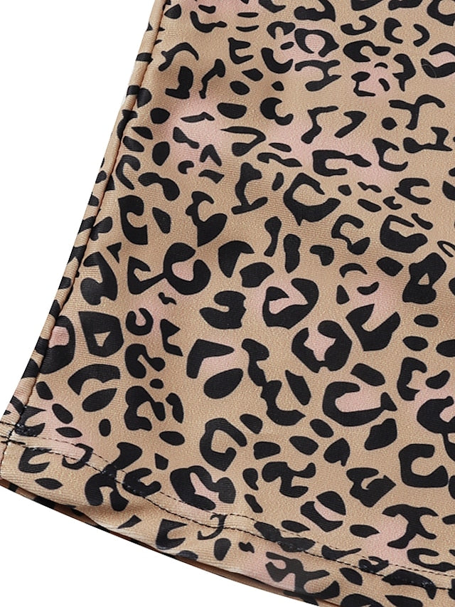 Plus Size Women's Leopard Print One Piece Swimsuit, Tummy Control, High Neck, Padded, Modest Swimwear