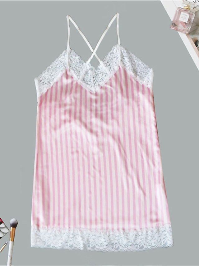 Women's Strap Formal Dress Night Formal Dress Mini Formal Dress Daily Cozy Lace Backless Striped Strap Home Lounge