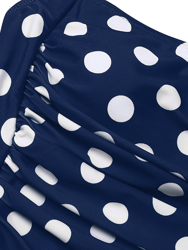 Women's Swimwear One Piece Monokini Bathing Suits Normal Swimsuit Tummy Control High Waisted Polka Dot Navy Blue Padded Bathing
