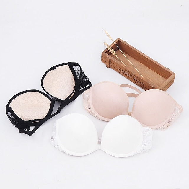 Women's Bras & Bralettes Tube Bra Strapless Demi Cup Solid Color V Neck Stretchy Breathable Invisible Casual Daily Nylon