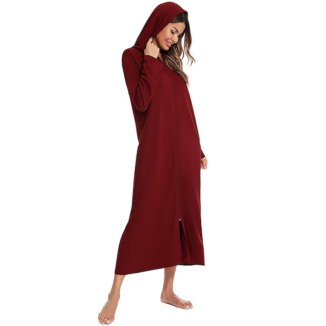 Women's Polyester Onesie Jumpsuit - Round Neck, Long Sleeve, Pocket, Zipper, Fall/Winter Comfort