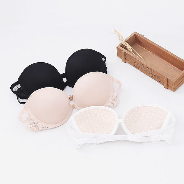 Women's Bras & Bralettes Tube Bra Strapless Demi Cup Solid Color V Neck Stretchy Breathable Invisible Casual Daily Nylon