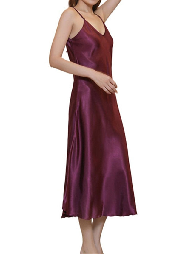Women's Satin Sleeveless Nightgown - Retro Comfort, Breathable, Adjustable Straps, Perfect Gift