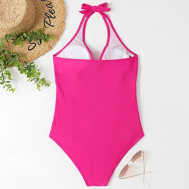 Women's Swimwear One Piece Normal Swimsuit Open Back Solid Color Leopard Leopard Print Black Wine Blue Green Bodysuit Bathing Suits Sports Summer