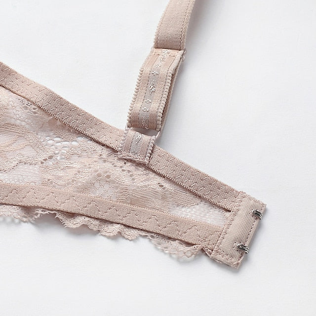 Female Luxury Lace Plus Size Gathered Bra Solid Color Push Up Fashion Sexy Thin Breathable Bra