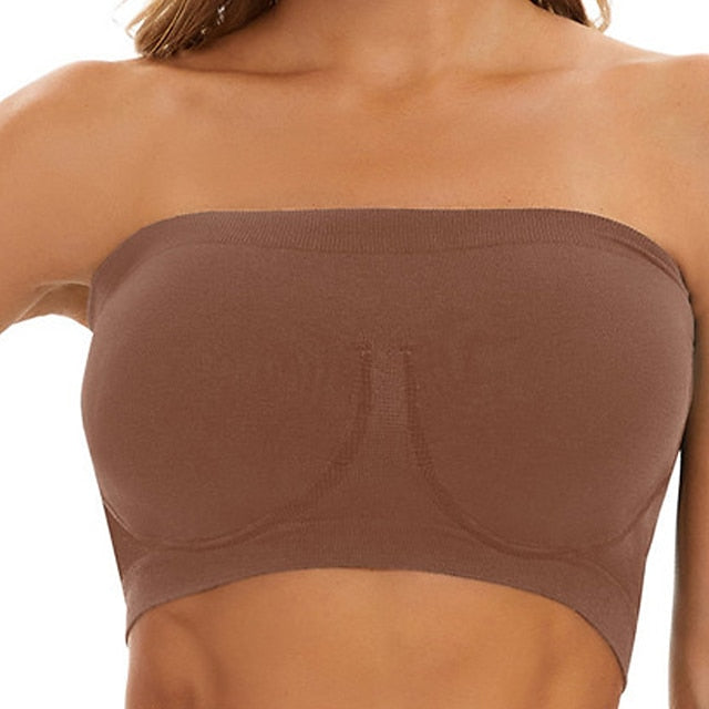 Women's Bras & Bralettes Tube Bra Strapless Full Coverage Solid Color Scoop Neck Micro-elastic Breathable Invisible