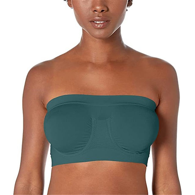 Women's Bras & Bralettes Tube Bra Strapless Full Coverage Solid Color Scoop Neck Micro-elastic Breathable Invisible