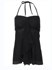 Women's Swimwear Tankini 2 Piece Normal Swimsuit High Waisted Solid Color Green Black Rosy Pink Khaki Royal Blue Padded V