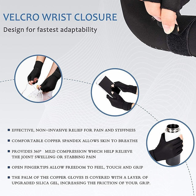1 Pair Copper Compression Gloves For Women Men, Wrist Reinforcement Fingerless Arthritis Compression Gloves For Relieving Carpal Tunnel Aches, Rheumatoid Pains, Joint Swell